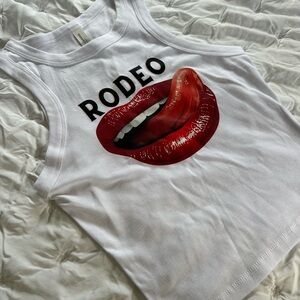 White Tank Top with Red Lips Graphic